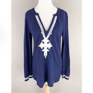 Lilly Pulitzer Thea True Navy Blue Long Sleeve Top SZ M